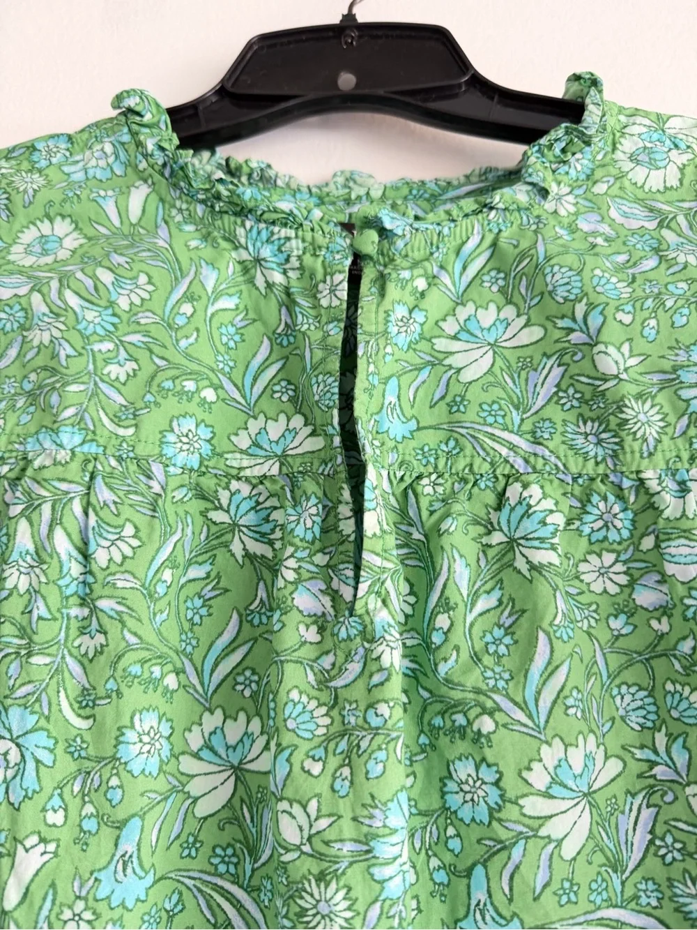 J.Crew Green Marigold Blooms Ruffle-Trim Short-Sleeve Top Medium 8681